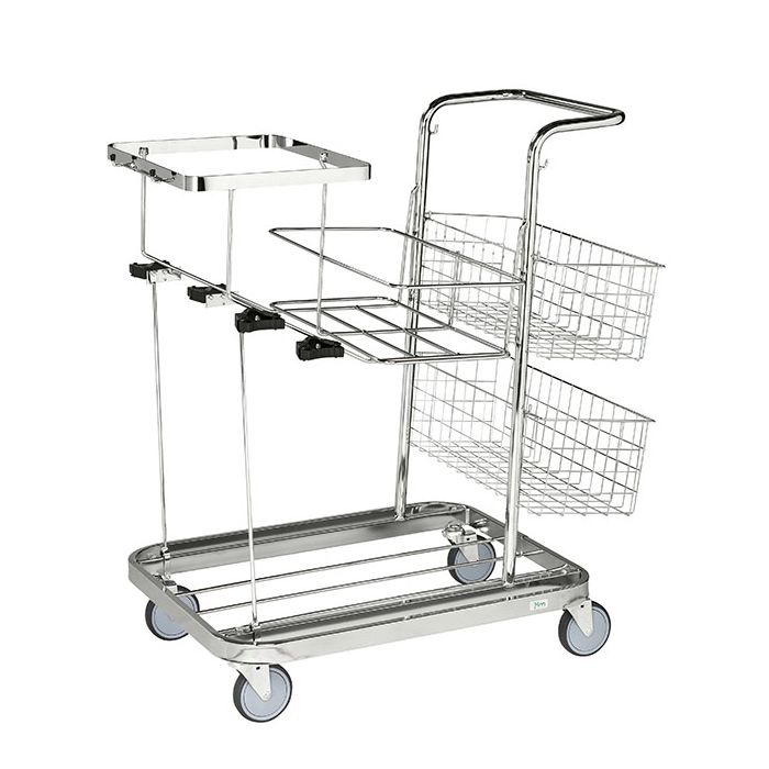Rengjøringsvogn | 2 kurver| Bøtteholder | 125L sekkestativ main product photo