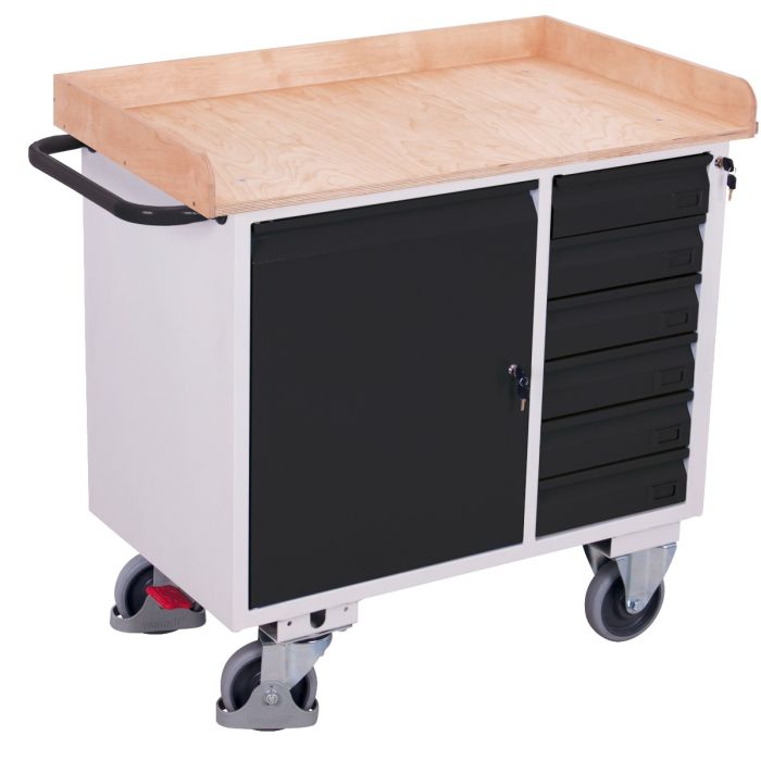 Verktøyvogn – 400 kg, skap og 4 eller 6 skuffer, arbeidsplate med kanter, EasySTOP main product photo