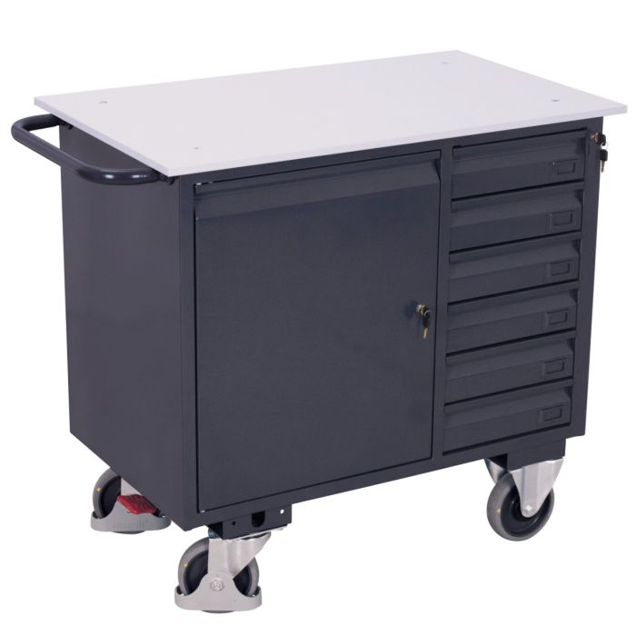 ESD-verktøyvogn – 400 kg, 6 skuffer og skap, EasySTOP main product photo