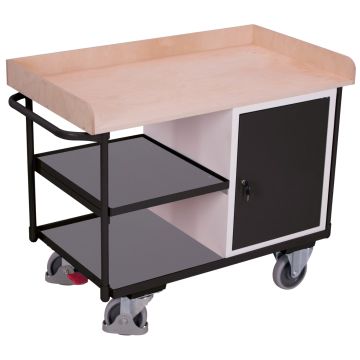 Verktøyvogn – 400 kg, 2 hyller og skap, EasySTOP