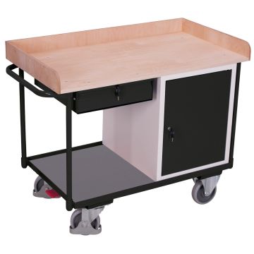 Verktøyvogn – 400 kg, 1 skuff, 1 hylle og skap, EasySTOP